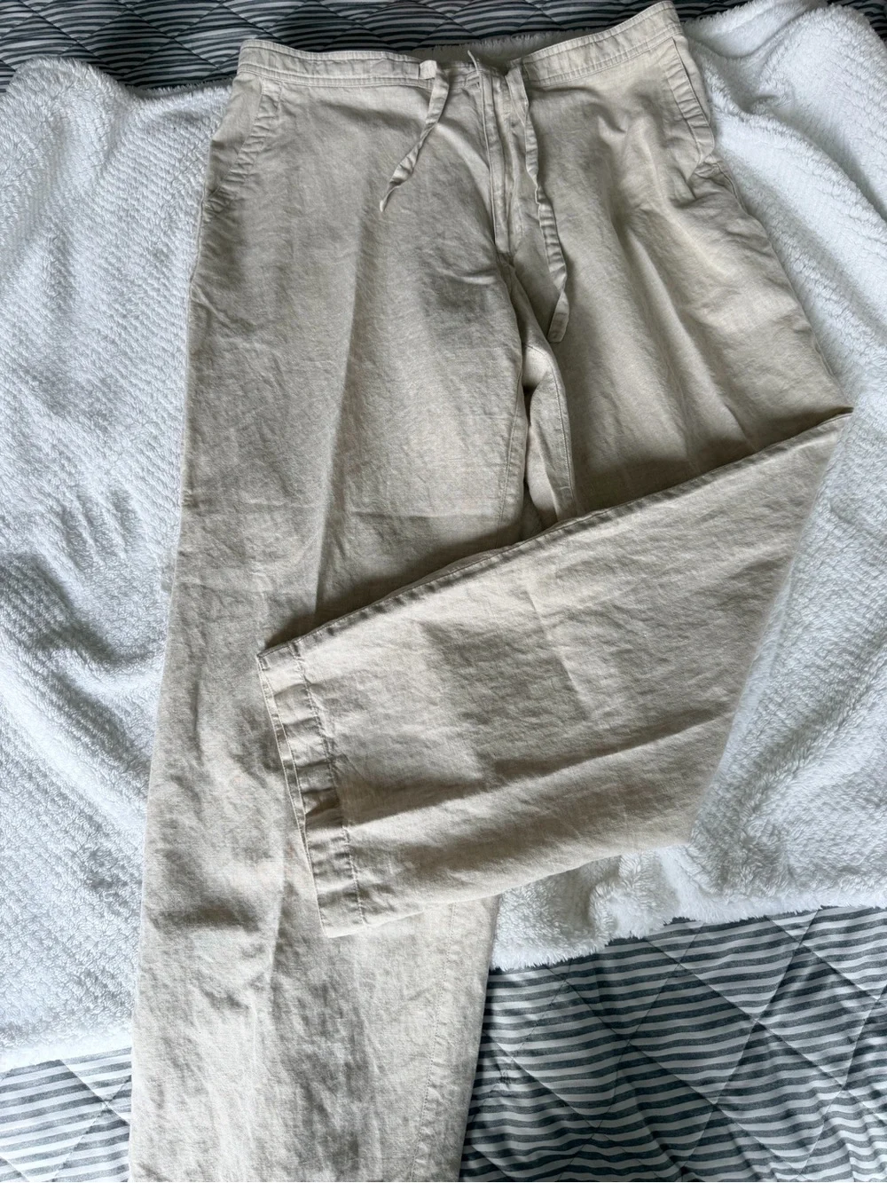 Claiborne Beige Drawstring Wide-Leg Chinos
